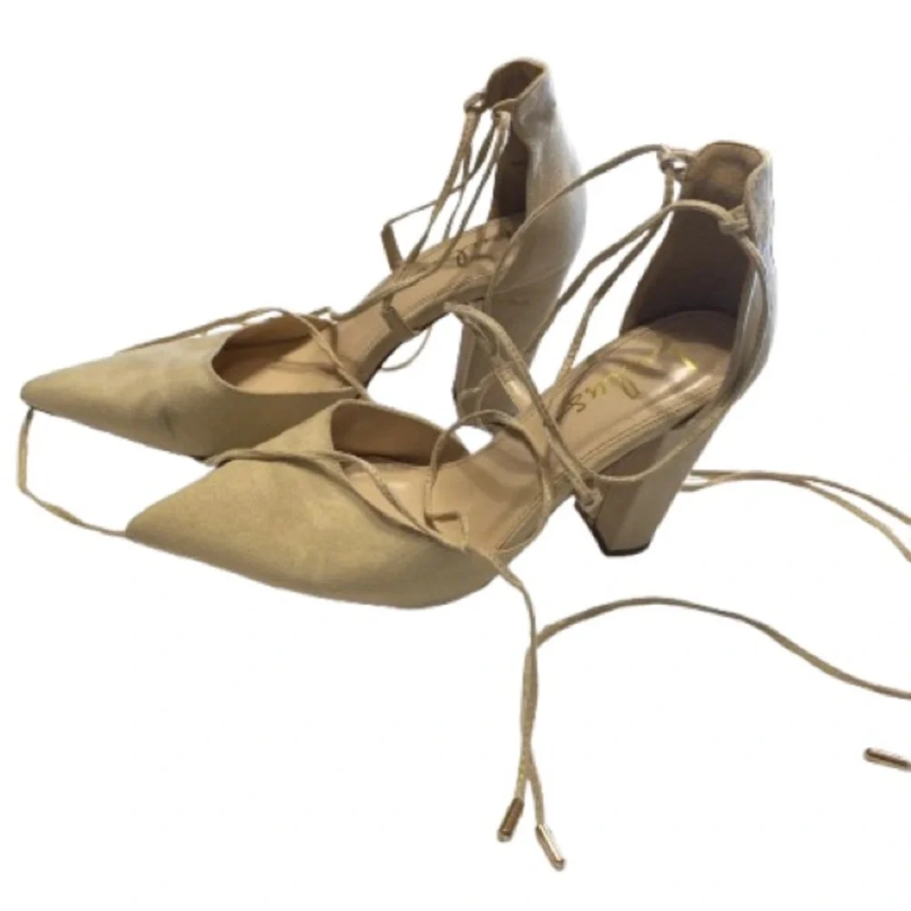 Lulu's Beige Lace-Up Heels